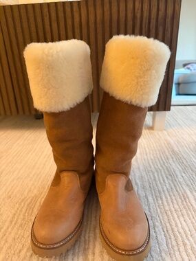 Shearling Cuff Tan Suede Winter Boots